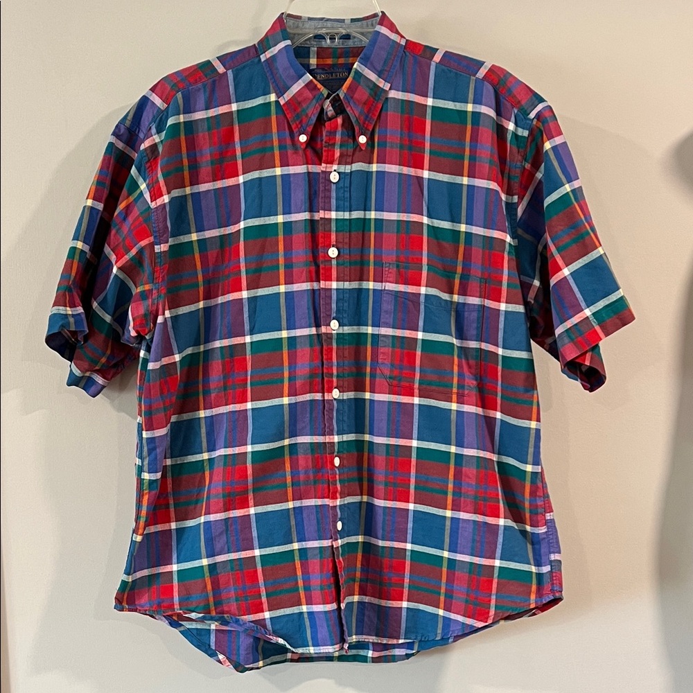 Pendleton - Vintage, Red/Blue/Teal, L, Plaid Casual Shirt